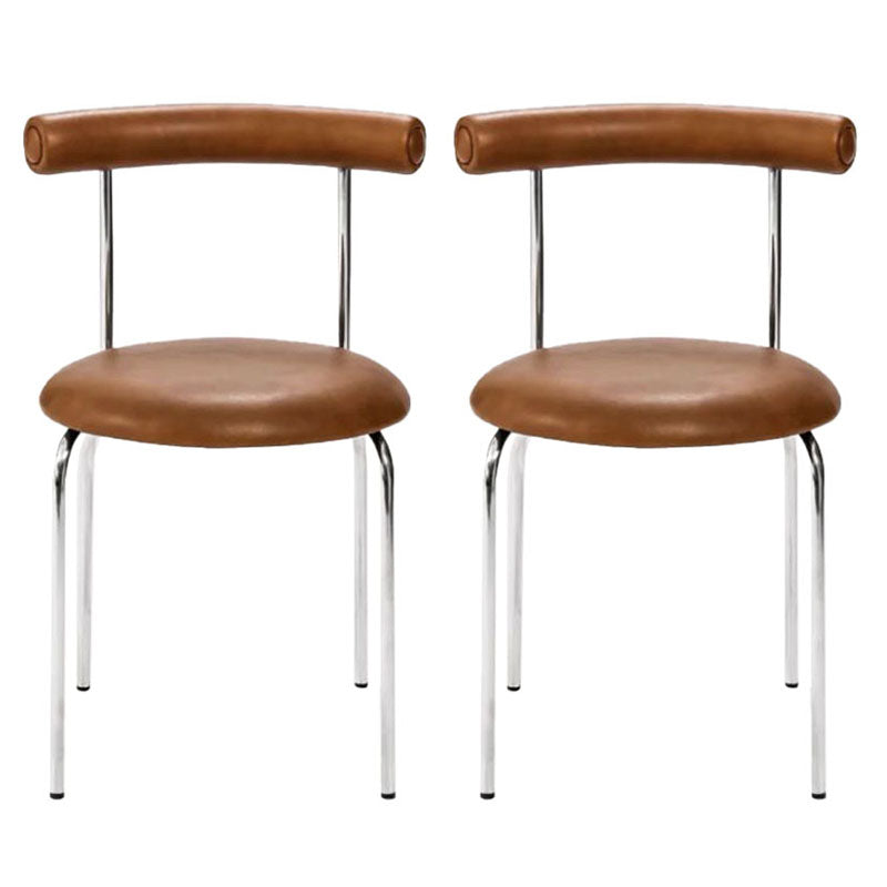 Glam Stainless Steel Legs Armless Dining Chairs Open Back Dining Side Chair in Silver Camel 2 Piece Set Clearhalo 'Dining Chairs' 'Dining Tables & Seating' 'dining_chair' 'furn' 'furn_dining_chair' 'Furniture' 'furniture_dining_chair' 'Kitchen & Dining Furniture' 4831345