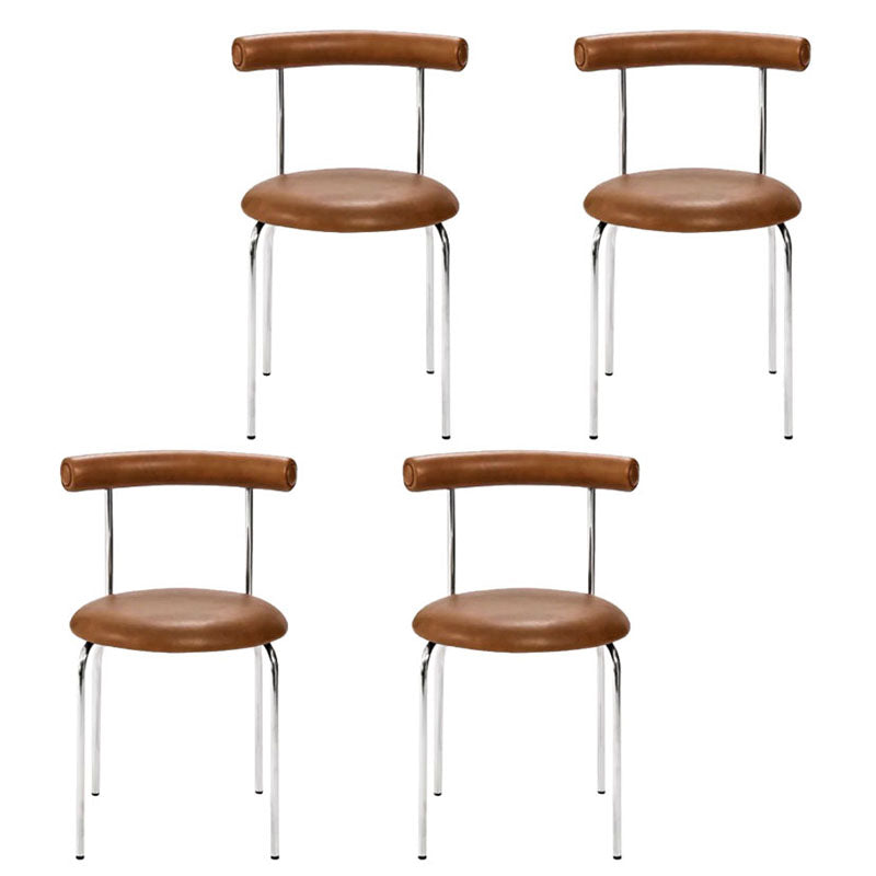 Glam Stainless Steel Legs Armless Dining Chairs Open Back Dining Side Chair in Silver Camel 4 Piece Set Clearhalo 'Dining Chairs' 'Dining Tables & Seating' 'dining_chair' 'furn' 'furn_dining_chair' 'Furniture' 'furniture_dining_chair' 'Kitchen & Dining Furniture' 4831346