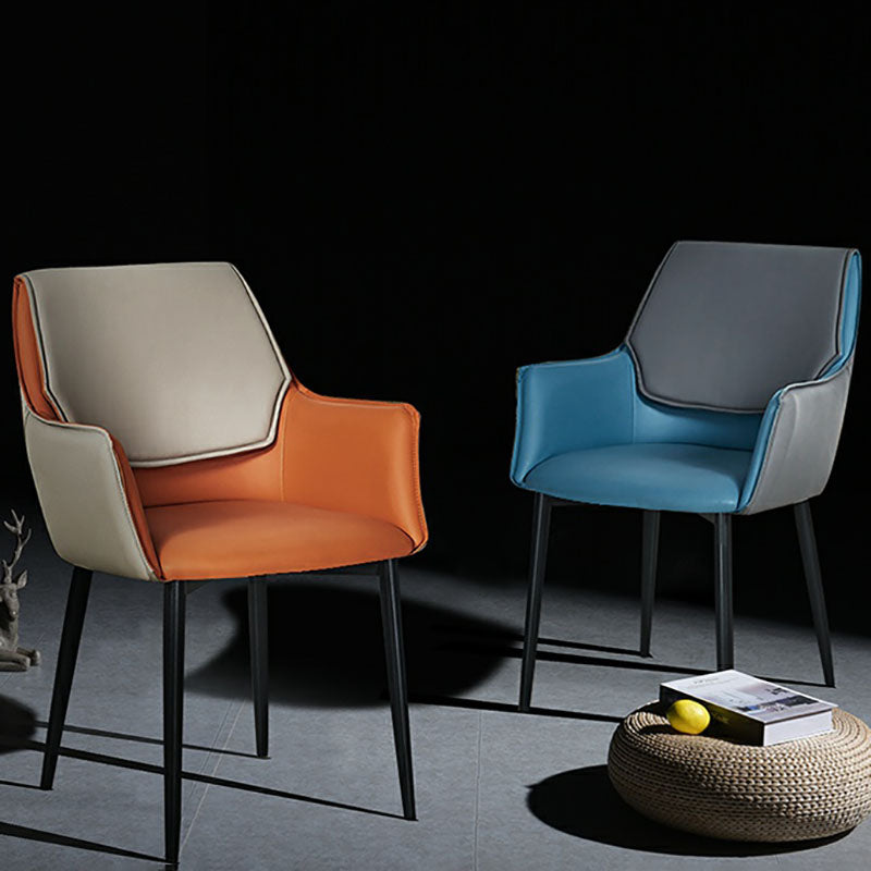 Modern Style Black Metal Arm Chair Upholstered Side Chair for Dining Room Clearhalo 'Dining Chairs' 'Dining Tables & Seating' 'dining_chair' 'furn' 'furn_dining_chair' 'Furniture' 'furniture_dining_chair' 'Kitchen & Dining Furniture' 4831383