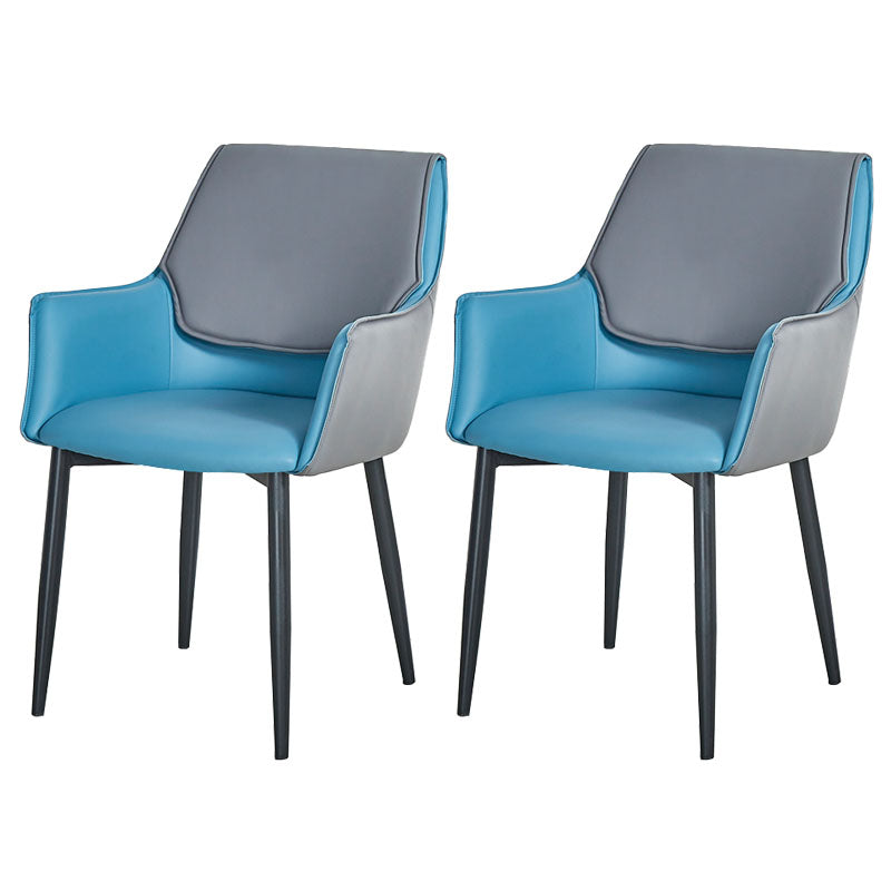 Modern Style Black Metal Arm Chair Upholstered Side Chair for Dining Room Blue 2 Piece Set Clearhalo 'Dining Chairs' 'Dining Tables & Seating' 'dining_chair' 'furn' 'furn_dining_chair' 'Furniture' 'furniture_dining_chair' 'Kitchen & Dining Furniture' 4831385