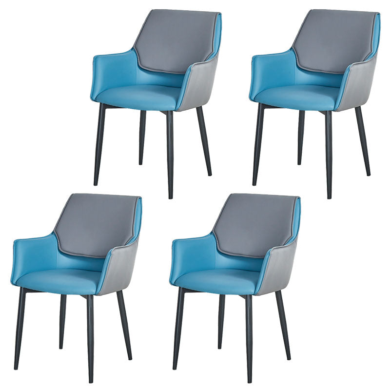 Modern Style Black Metal Arm Chair Upholstered Side Chair for Dining Room Blue 4 Piece Set Clearhalo 'Dining Chairs' 'Dining Tables & Seating' 'dining_chair' 'furn' 'furn_dining_chair' 'Furniture' 'furniture_dining_chair' 'Kitchen & Dining Furniture' 4831387
