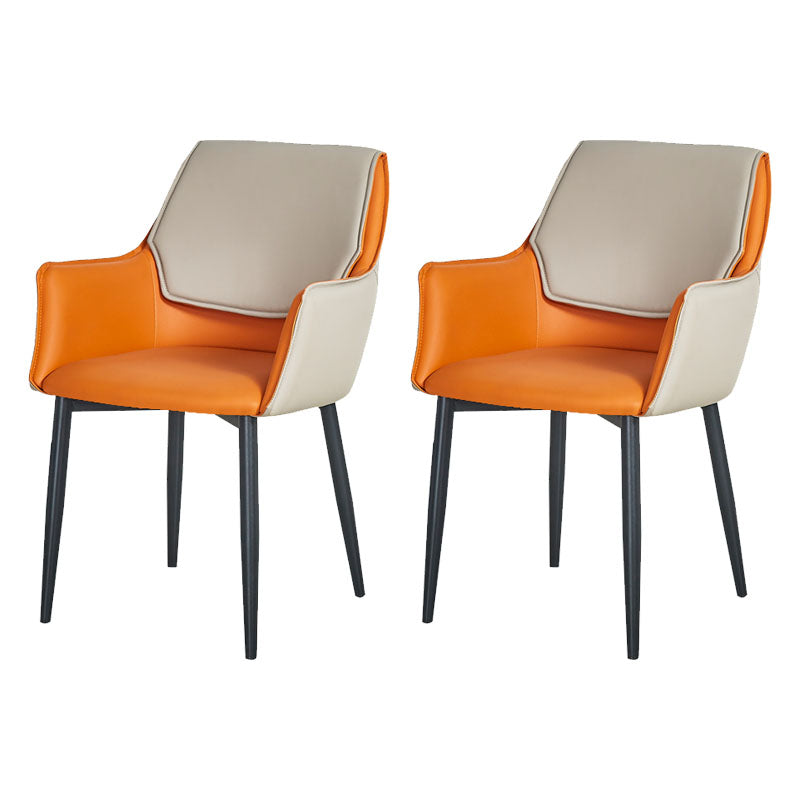Modern Style Black Metal Arm Chair Upholstered Side Chair for Dining Room Orange 2 Piece Set Clearhalo 'Dining Chairs' 'Dining Tables & Seating' 'dining_chair' 'furn' 'furn_dining_chair' 'Furniture' 'furniture_dining_chair' 'Kitchen & Dining Furniture' 4831392