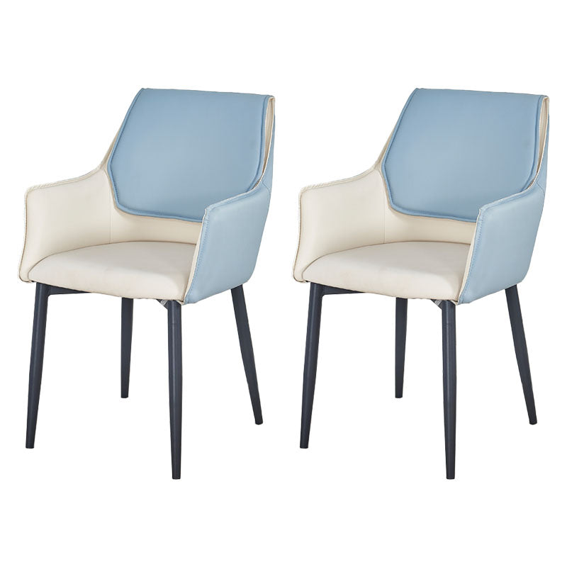 Modern Style Black Metal Arm Chair Upholstered Side Chair for Dining Room Dark Blue 2 Piece Set Clearhalo 'Dining Chairs' 'Dining Tables & Seating' 'dining_chair' 'furn' 'furn_dining_chair' 'Furniture' 'furniture_dining_chair' 'Kitchen & Dining Furniture' 4831397