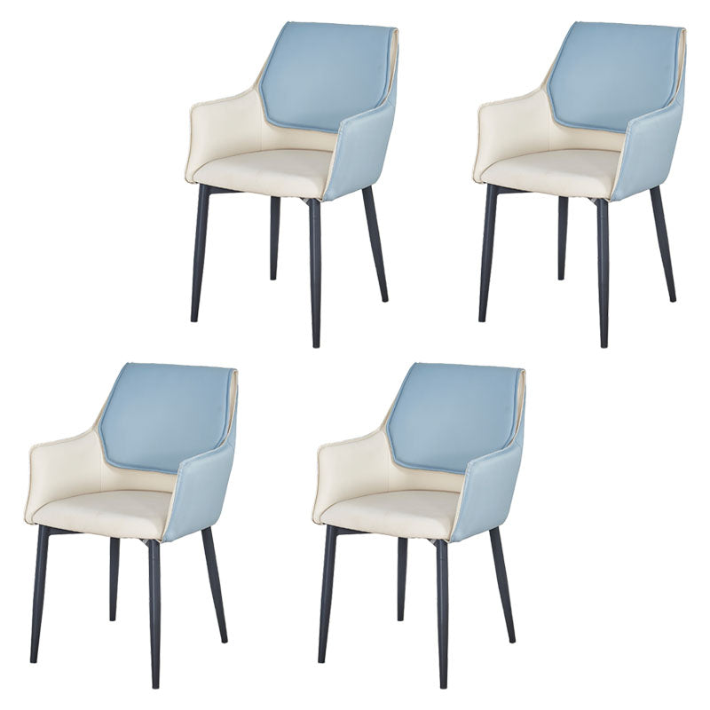 Modern Style Black Metal Arm Chair Upholstered Side Chair for Dining Room Dark Blue 4 Piece Set Clearhalo 'Dining Chairs' 'Dining Tables & Seating' 'dining_chair' 'furn' 'furn_dining_chair' 'Furniture' 'furniture_dining_chair' 'Kitchen & Dining Furniture' 4831400