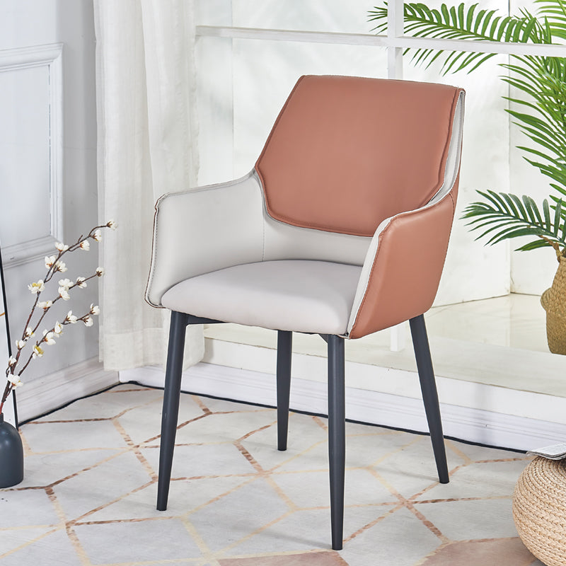 Modern Style Black Metal Arm Chair Upholstered Side Chair for Dining Room Cameo Brown 1 Piece Clearhalo 'Dining Chairs' 'Dining Tables & Seating' 'dining_chair' 'furn' 'furn_dining_chair' 'Furniture' 'furniture_dining_chair' 'Kitchen & Dining Furniture' 4831401