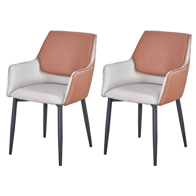 Modern Style Black Metal Arm Chair Upholstered Side Chair for Dining Room Cameo Brown 2 Piece Set Clearhalo 'Dining Chairs' 'Dining Tables & Seating' 'dining_chair' 'furn' 'furn_dining_chair' 'Furniture' 'furniture_dining_chair' 'Kitchen & Dining Furniture' 4831404