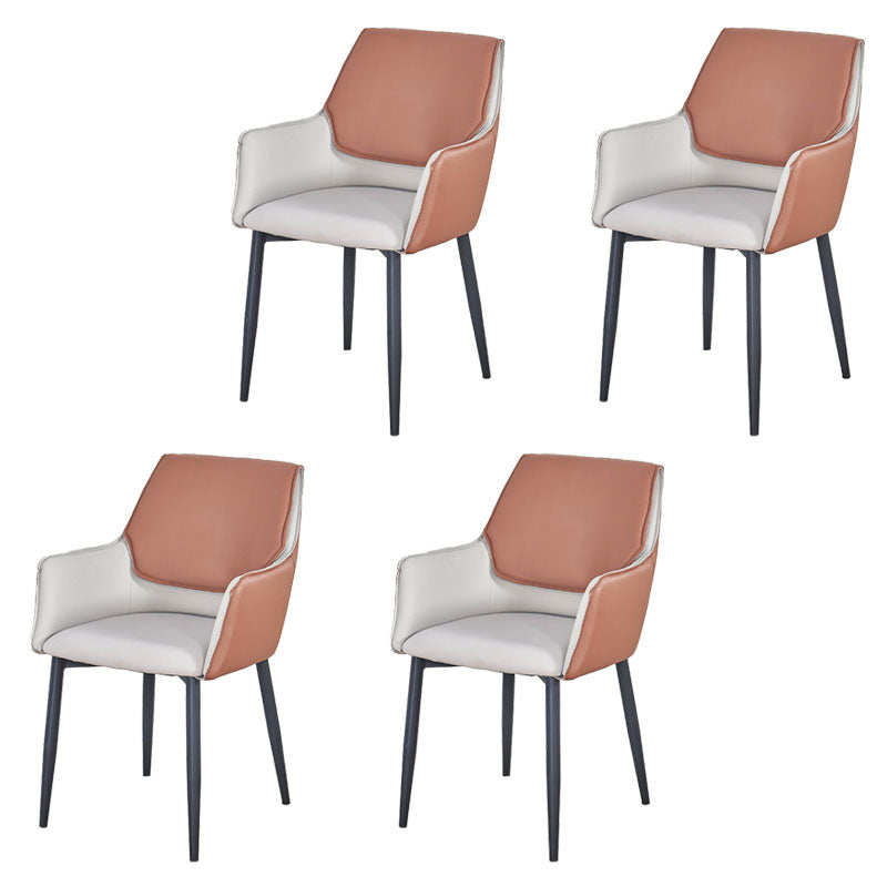 Modern Style Black Metal Arm Chair Upholstered Side Chair for Dining Room Cameo Brown 4 Piece Set Clearhalo 'Dining Chairs' 'Dining Tables & Seating' 'dining_chair' 'furn' 'furn_dining_chair' 'Furniture' 'furniture_dining_chair' 'Kitchen & Dining Furniture' 4831405