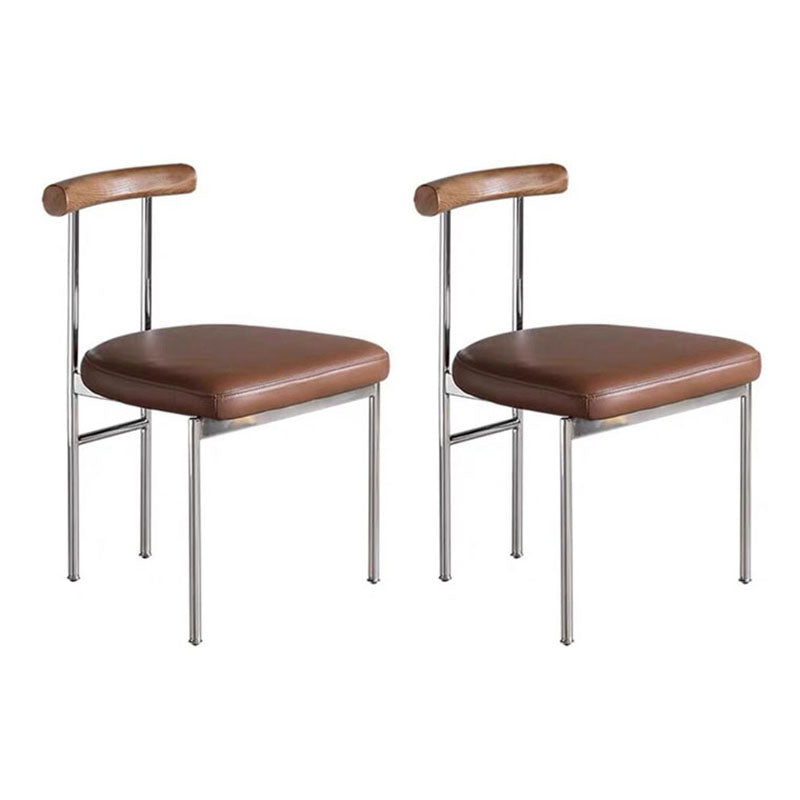 Glam Metal Dining Room Chairs Open Back Dining Side Chair in Silver Leather 2 Piece Set Clearhalo 'Dining Chairs' 'Dining Tables & Seating' 'dining_chair' 'furn' 'furn_dining_chair' 'Furniture' 'furniture_dining_chair' 'Kitchen & Dining Furniture' 4831411