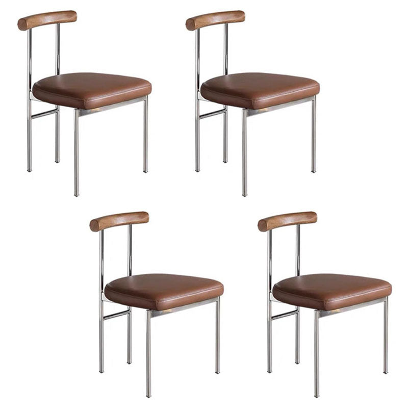 Glam Metal Dining Room Chairs Open Back Dining Side Chair in Silver Leather 4 Piece Set Clearhalo 'Dining Chairs' 'Dining Tables & Seating' 'dining_chair' 'furn' 'furn_dining_chair' 'Furniture' 'furniture_dining_chair' 'Kitchen & Dining Furniture' 4831414