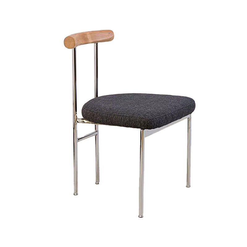 Glam Metal Dining Room Chairs Open Back Dining Side Chair in Silver Black-Silver Linen 1 Piece Clearhalo 'Dining Chairs' 'Dining Tables & Seating' 'dining_chair' 'furn' 'furn_dining_chair' 'Furniture' 'furniture_dining_chair' 'Kitchen & Dining Furniture' 4831415