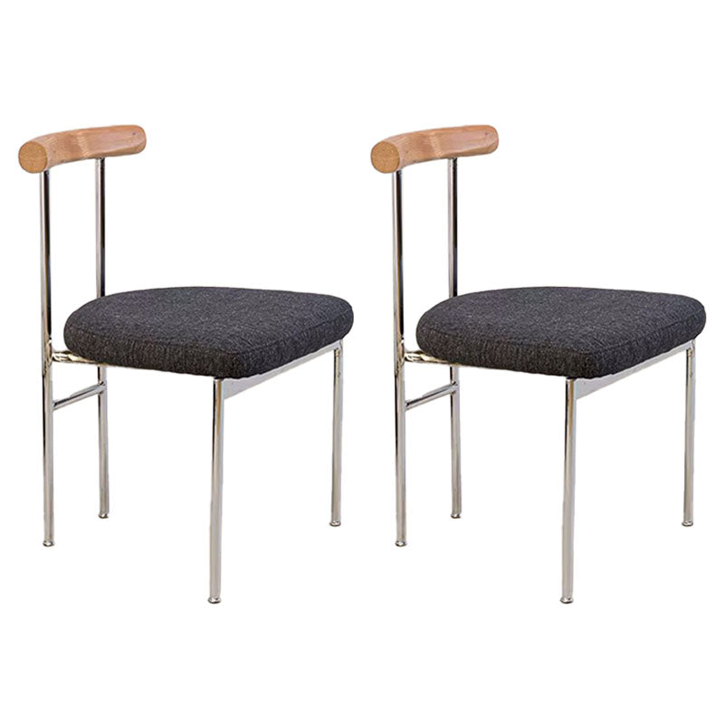 Glam Metal Dining Room Chairs Open Back Dining Side Chair in Silver Black-Silver Linen 2 Piece Set Clearhalo 'Dining Chairs' 'Dining Tables & Seating' 'dining_chair' 'furn' 'furn_dining_chair' 'Furniture' 'furniture_dining_chair' 'Kitchen & Dining Furniture' 4831417