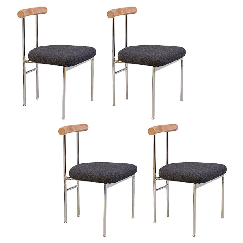 Glam Metal Dining Room Chairs Open Back Dining Side Chair in Silver Black-Silver Linen 4 Piece Set Clearhalo 'Dining Chairs' 'Dining Tables & Seating' 'dining_chair' 'furn' 'furn_dining_chair' 'Furniture' 'furniture_dining_chair' 'Kitchen & Dining Furniture' 4831419