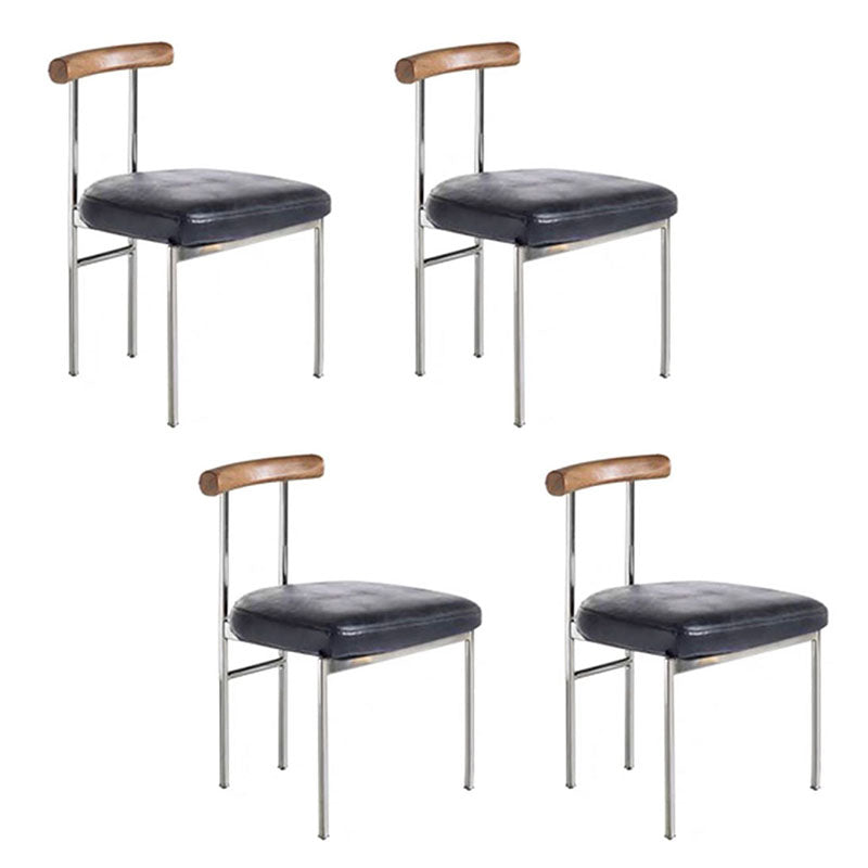 Glam Metal Dining Room Chairs Open Back Dining Side Chair in Silver Black Leather 4 Piece Set Clearhalo 'Dining Chairs' 'Dining Tables & Seating' 'dining_chair' 'furn' 'furn_dining_chair' 'Furniture' 'furniture_dining_chair' 'Kitchen & Dining Furniture' 4831424