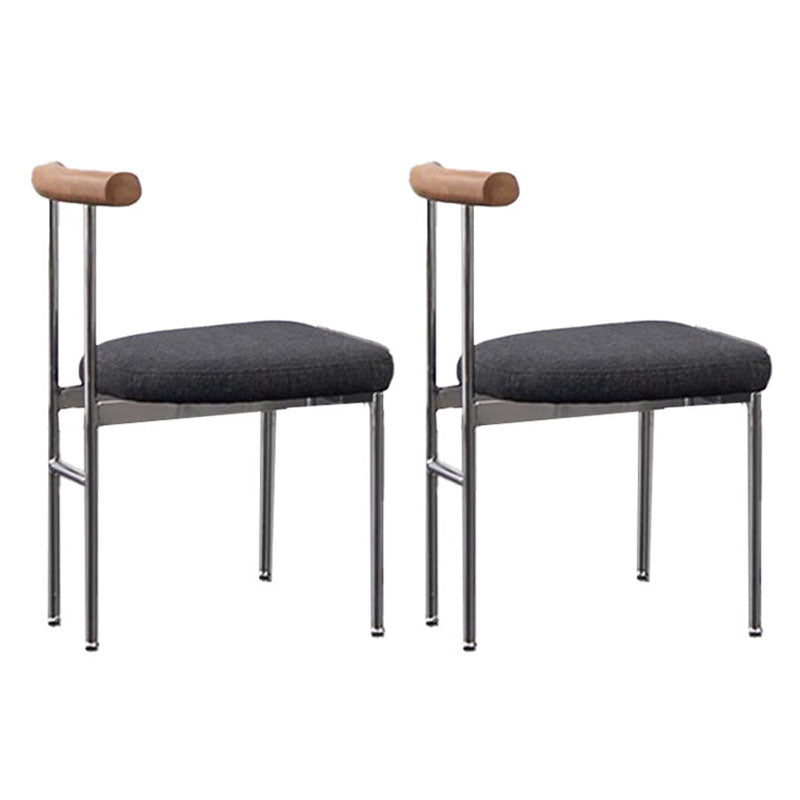 Glam Metal Dining Room Chairs Open Back Dining Side Chair in Silver Black Linen 2 Piece Set Clearhalo 'Dining Chairs' 'Dining Tables & Seating' 'dining_chair' 'furn' 'furn_dining_chair' 'Furniture' 'furniture_dining_chair' 'Kitchen & Dining Furniture' 4831426