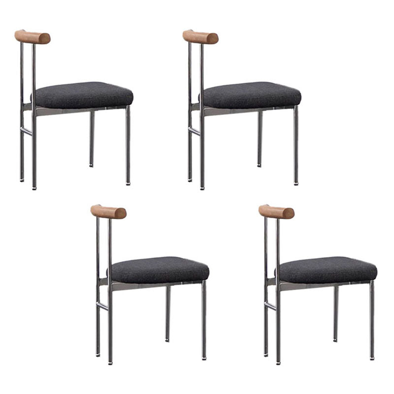 Glam Metal Dining Room Chairs Open Back Dining Side Chair in Silver Black Linen 4 Piece Set Clearhalo 'Dining Chairs' 'Dining Tables & Seating' 'dining_chair' 'furn' 'furn_dining_chair' 'Furniture' 'furniture_dining_chair' 'Kitchen & Dining Furniture' 4831427