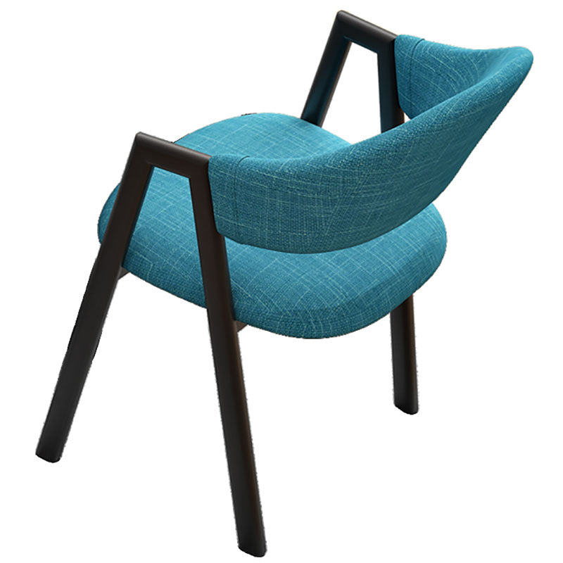 Modern Style Iron Arm Chair Open Back Dining Side Chair with Upholstered Lake Blue 1 Piece Black Clearhalo 'Dining Chairs' 'Dining Tables & Seating' 'dining_chair' 'furn' 'furn_dining_chair' 'Furniture' 'furniture_dining_chair' 'Kitchen & Dining Furniture' 4831468