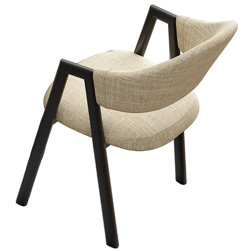 Modern Style Iron Arm Chair Open Back Dining Side Chair with Upholstered Khaki 1 Piece Black Clearhalo 'Dining Chairs' 'Dining Tables & Seating' 'dining_chair' 'furn' 'furn_dining_chair' 'Furniture' 'furniture_dining_chair' 'Kitchen & Dining Furniture' 4831489