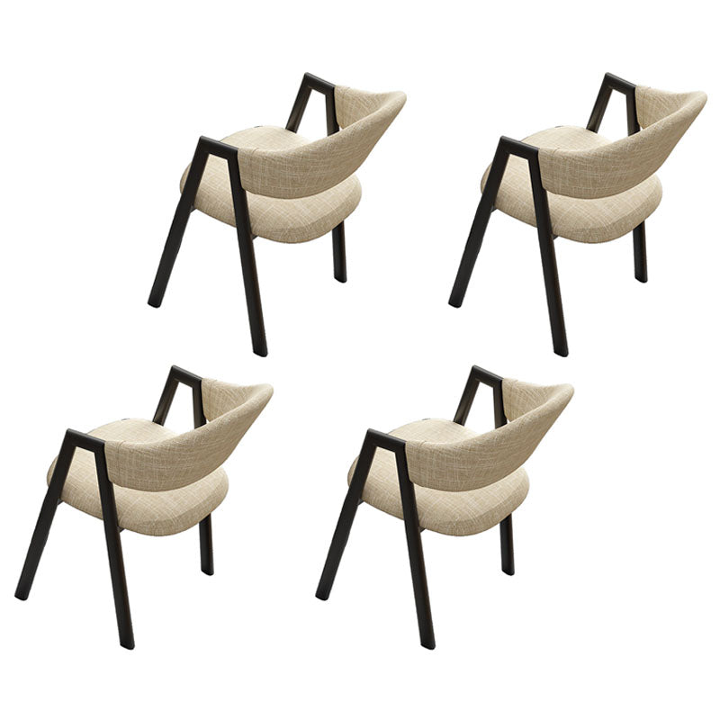 Modern Style Iron Arm Chair Open Back Dining Side Chair with Upholstered Khaki 4 Piece Set Black Clearhalo 'Dining Chairs' 'Dining Tables & Seating' 'dining_chair' 'furn' 'furn_dining_chair' 'Furniture' 'furniture_dining_chair' 'Kitchen & Dining Furniture' 4831491