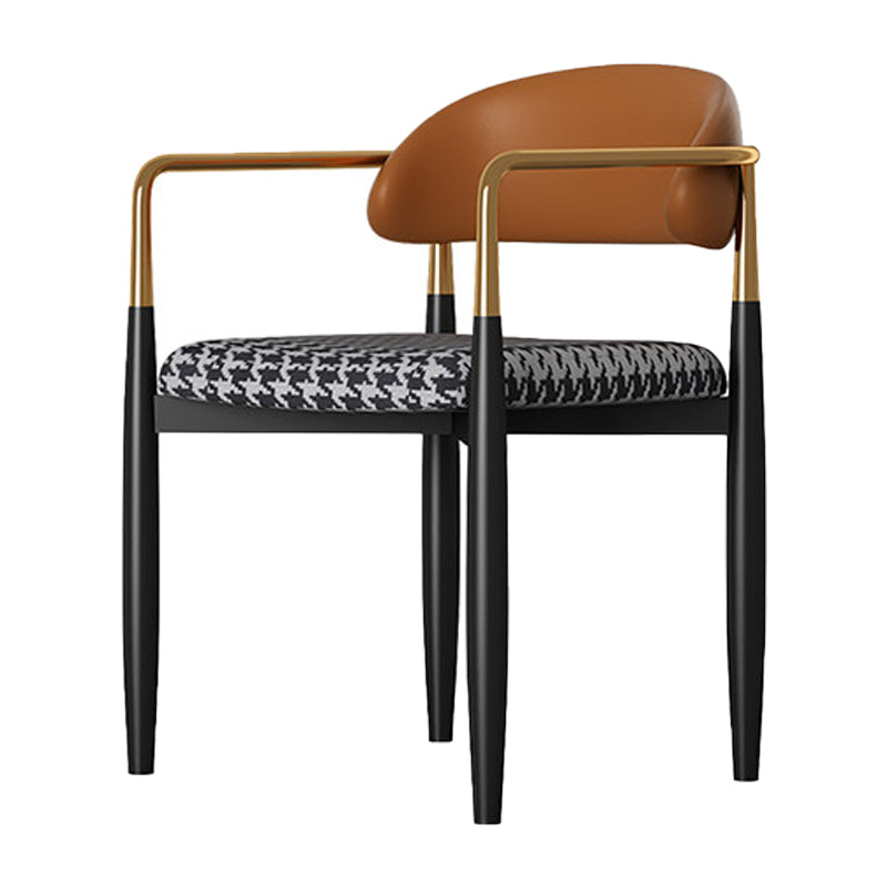 Glam Metal Home Side Chair Open Back Dining Side Chair in Black Gray-White Plaid 1 Piece Clearhalo 'Dining Chairs' 'Dining Tables & Seating' 'dining_chair' 'furn' 'furn_dining_chair' 'Furniture' 'furniture_dining_chair' 'Kitchen & Dining Furniture' 4831589