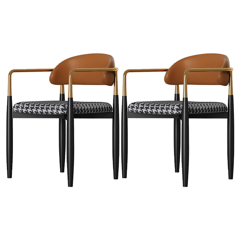Glam Metal Home Side Chair Open Back Dining Side Chair in Black Gray-White Plaid 2 Piece Set Clearhalo 'Dining Chairs' 'Dining Tables & Seating' 'dining_chair' 'furn' 'furn_dining_chair' 'Furniture' 'furniture_dining_chair' 'Kitchen & Dining Furniture' 4831590