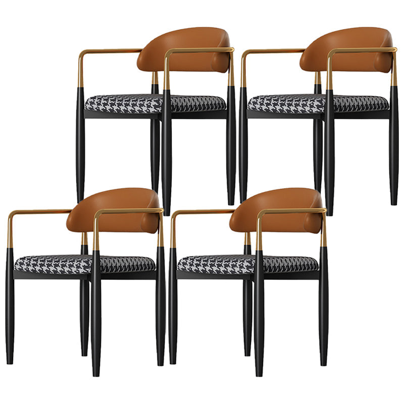 Glam Metal Home Side Chair Open Back Dining Side Chair in Black Gray-White Plaid 4 Piece Set Clearhalo 'Dining Chairs' 'Dining Tables & Seating' 'dining_chair' 'furn' 'furn_dining_chair' 'Furniture' 'furniture_dining_chair' 'Kitchen & Dining Furniture' 4831593