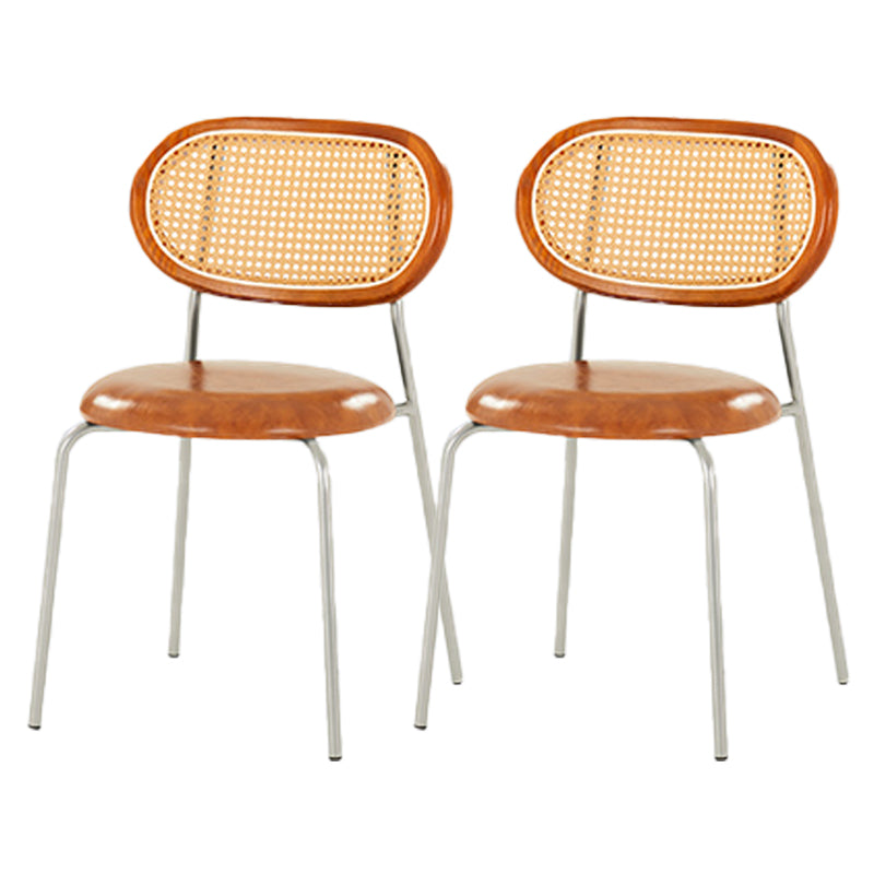 Glam Metal Kitchen and Dining Room Chair Open Back Dining Side Chair Brown 2 Piece Set Clearhalo 'Dining Chairs' 'Dining Tables & Seating' 'dining_chair' 'furn' 'furn_dining_chair' 'Furniture' 'furniture_dining_chair' 'Kitchen & Dining Furniture' 4831616