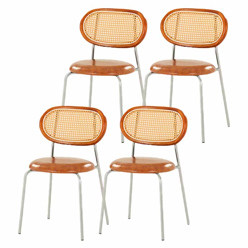 Glam Metal Kitchen and Dining Room Chair Open Back Dining Side Chair Brown 4 Piece Set Clearhalo 'Dining Chairs' 'Dining Tables & Seating' 'dining_chair' 'furn' 'furn_dining_chair' 'Furniture' 'furniture_dining_chair' 'Kitchen & Dining Furniture' 4831618