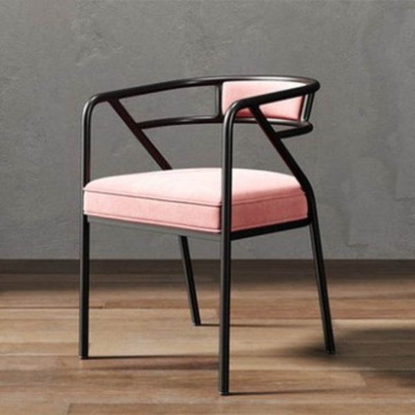 Modern Metal Arm Chair Open Back Dining Side Chair with Upholstered 21.6"x22.8"x29.5" Pink 1 Piece Black Clearhalo 'Dining Chairs' 'Dining Tables & Seating' 'dining_chair' 'furn' 'furn_dining_chair' 'Furniture' 'furniture_dining_chair' 'Kitchen & Dining Furniture' 4831625