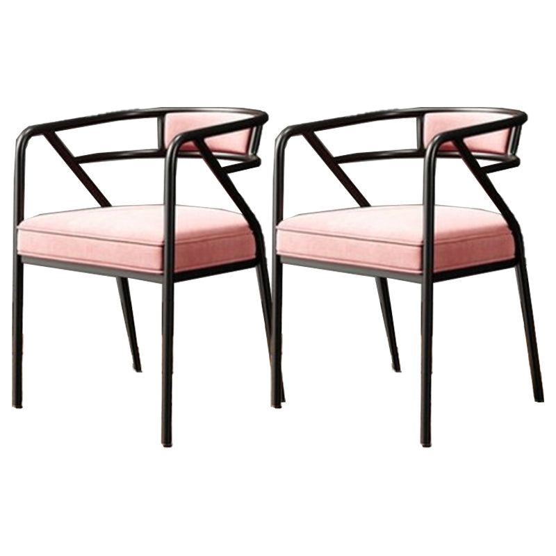 Modern Metal Arm Chair Open Back Dining Side Chair with Upholstered 21.6"x22.8"x29.5" Pink 2 Piece Set Black Clearhalo 'Dining Chairs' 'Dining Tables & Seating' 'dining_chair' 'furn' 'furn_dining_chair' 'Furniture' 'furniture_dining_chair' 'Kitchen & Dining Furniture' 4831627