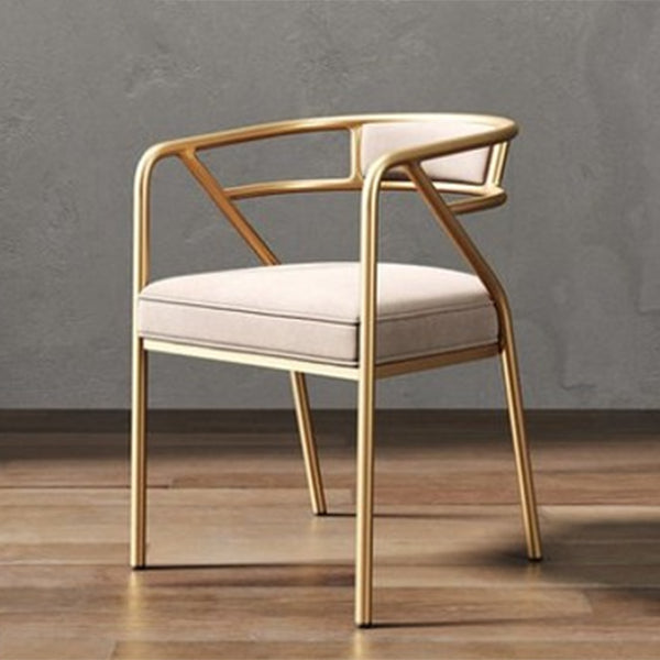 Modern Metal Arm Chair Open Back Dining Side Chair with Upholstered 21.6"x22.8"x29.5" Beige 1 Piece Brass Gold Clearhalo 'Dining Chairs' 'Dining Tables & Seating' 'dining_chair' 'furn' 'furn_dining_chair' 'Furniture' 'furniture_dining_chair' 'Kitchen & Dining Furniture' 4831639