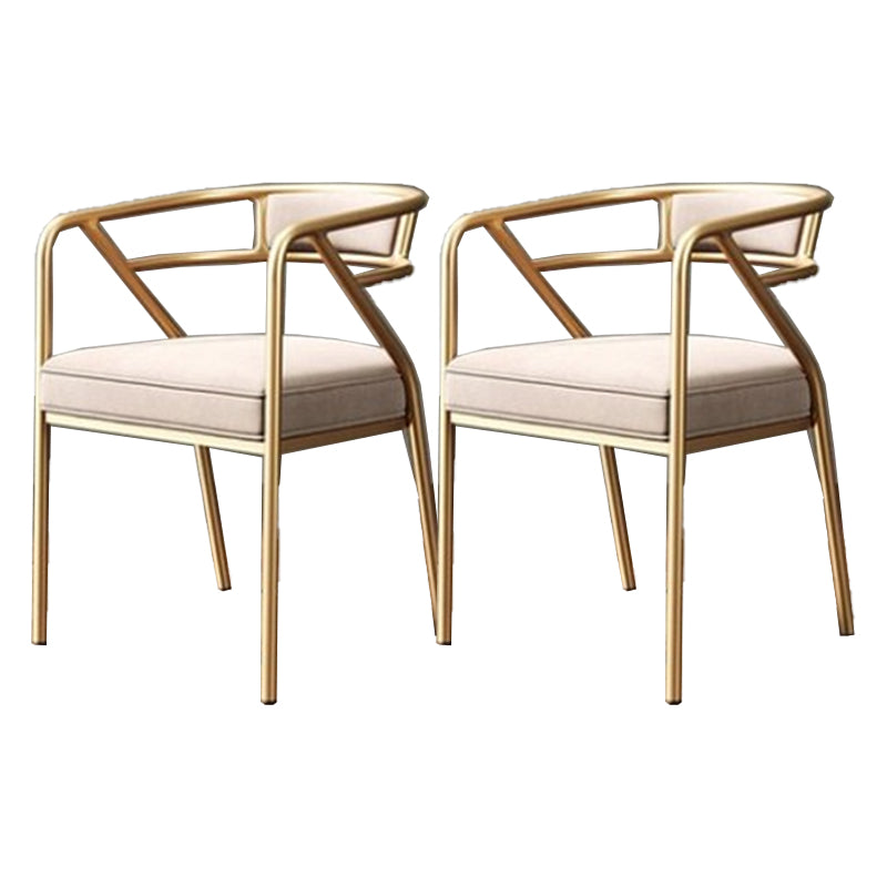 Modern Metal Arm Chair Open Back Dining Side Chair with Upholstered 21.6"x22.8"x29.5" Beige 2 Piece Set Brass Gold Clearhalo 'Dining Chairs' 'Dining Tables & Seating' 'dining_chair' 'furn' 'furn_dining_chair' 'Furniture' 'furniture_dining_chair' 'Kitchen & Dining Furniture' 4831640