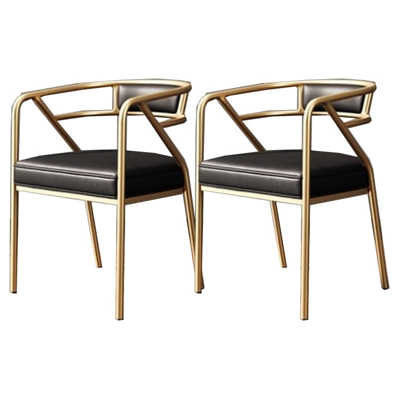 Modern Metal Arm Chair Open Back Dining Side Chair with Upholstered 21.6"x22.8"x29.5" Gloss Black 2 Piece Set Brass Gold Clearhalo 'Dining Chairs' 'Dining Tables & Seating' 'dining_chair' 'furn' 'furn_dining_chair' 'Furniture' 'furniture_dining_chair' 'Kitchen & Dining Furniture' 4831658