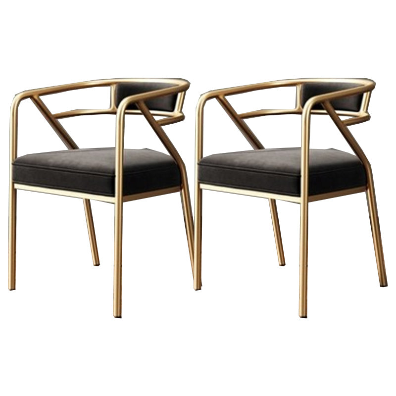 Modern Metal Arm Chair Open Back Dining Side Chair with Upholstered 21.6"x22.8"x29.5" Black 2 Piece Set Brass Gold Clearhalo 'Dining Chairs' 'Dining Tables & Seating' 'dining_chair' 'furn' 'furn_dining_chair' 'Furniture' 'furniture_dining_chair' 'Kitchen & Dining Furniture' 4831664