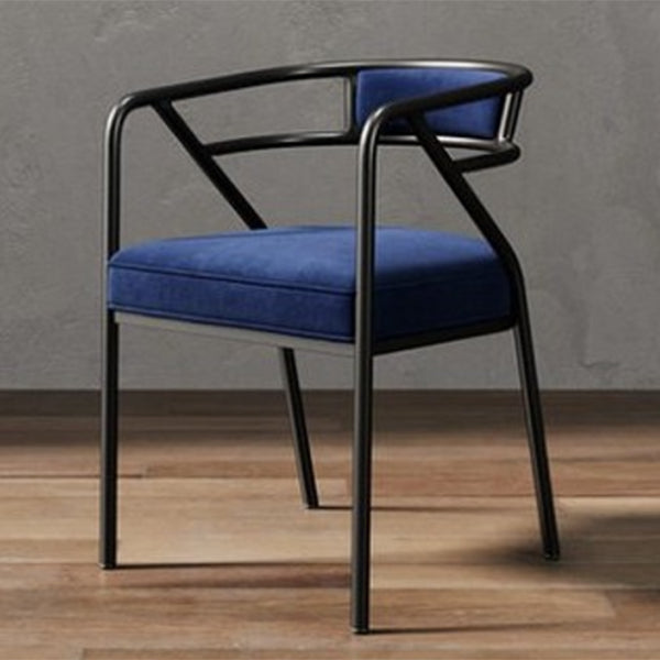 Modern Metal Arm Chair Open Back Dining Side Chair with Upholstered 21.6"x22.8"x29.5" Blue 1 Piece Black Clearhalo 'Dining Chairs' 'Dining Tables & Seating' 'dining_chair' 'furn' 'furn_dining_chair' 'Furniture' 'furniture_dining_chair' 'Kitchen & Dining Furniture' 4831672