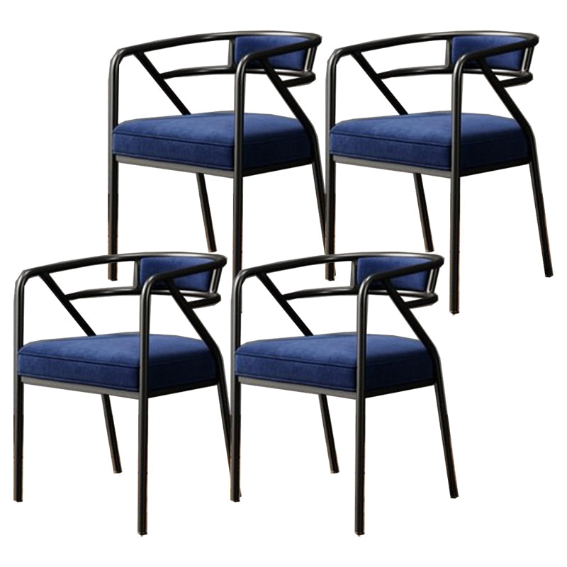 Modern Metal Arm Chair Open Back Dining Side Chair with Upholstered 21.6"x22.8"x29.5" Blue 4 Piece Set Black Clearhalo 'Dining Chairs' 'Dining Tables & Seating' 'dining_chair' 'furn' 'furn_dining_chair' 'Furniture' 'furniture_dining_chair' 'Kitchen & Dining Furniture' 4831674