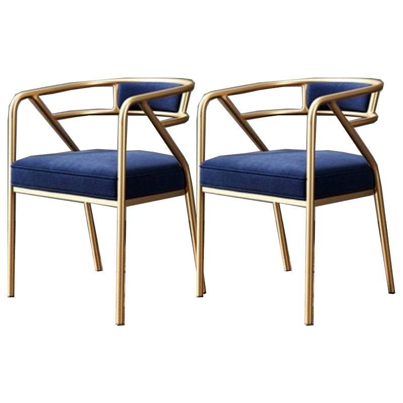 Modern Metal Arm Chair Open Back Dining Side Chair with Upholstered 21.6"x22.8"x29.5" Blue 2 Piece Set Brass Gold Clearhalo 'Dining Chairs' 'Dining Tables & Seating' 'dining_chair' 'furn' 'furn_dining_chair' 'Furniture' 'furniture_dining_chair' 'Kitchen & Dining Furniture' 4831676