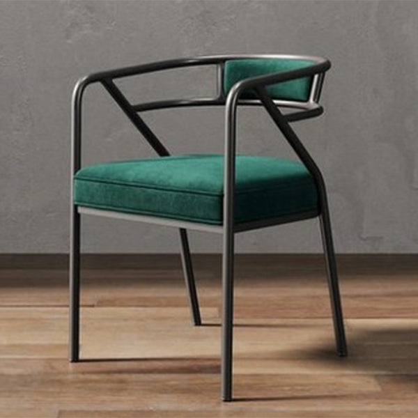 Modern Metal Arm Chair Open Back Dining Side Chair with Upholstered 21.6"x22.8"x29.5" Blackish Green 1 Piece Black Clearhalo 'Dining Chairs' 'Dining Tables & Seating' 'dining_chair' 'furn' 'furn_dining_chair' 'Furniture' 'furniture_dining_chair' 'Kitchen & Dining Furniture' 4831678