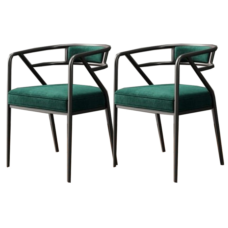 Modern Metal Arm Chair Open Back Dining Side Chair with Upholstered 21.6"x22.8"x29.5" Blackish Green 2 Piece Set Black Clearhalo 'Dining Chairs' 'Dining Tables & Seating' 'dining_chair' 'furn' 'furn_dining_chair' 'Furniture' 'furniture_dining_chair' 'Kitchen & Dining Furniture' 4831679