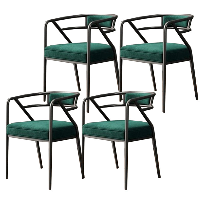 Modern Metal Arm Chair Open Back Dining Side Chair with Upholstered 21.6"x22.8"x29.5" Blackish Green 4 Piece Set Black Clearhalo 'Dining Chairs' 'Dining Tables & Seating' 'dining_chair' 'furn' 'furn_dining_chair' 'Furniture' 'furniture_dining_chair' 'Kitchen & Dining Furniture' 4831680