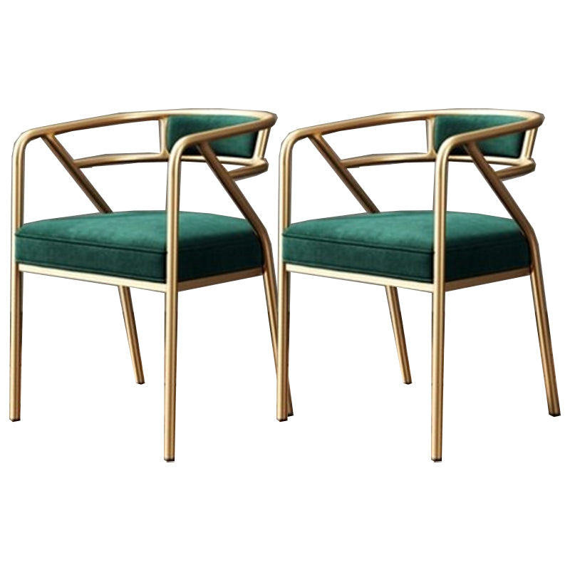 Modern Metal Arm Chair Open Back Dining Side Chair with Upholstered 21.6"x22.8"x29.5" Blackish Green 2 Piece Set Brass Gold Clearhalo 'Dining Chairs' 'Dining Tables & Seating' 'dining_chair' 'furn' 'furn_dining_chair' 'Furniture' 'furniture_dining_chair' 'Kitchen & Dining Furniture' 4831682