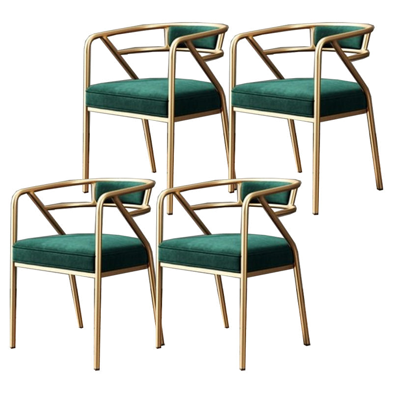 Modern Metal Arm Chair Open Back Dining Side Chair with Upholstered 21.6"x22.8"x29.5" Blackish Green 4 Piece Set Brass Gold Clearhalo 'Dining Chairs' 'Dining Tables & Seating' 'dining_chair' 'furn' 'furn_dining_chair' 'Furniture' 'furniture_dining_chair' 'Kitchen & Dining Furniture' 4831683
