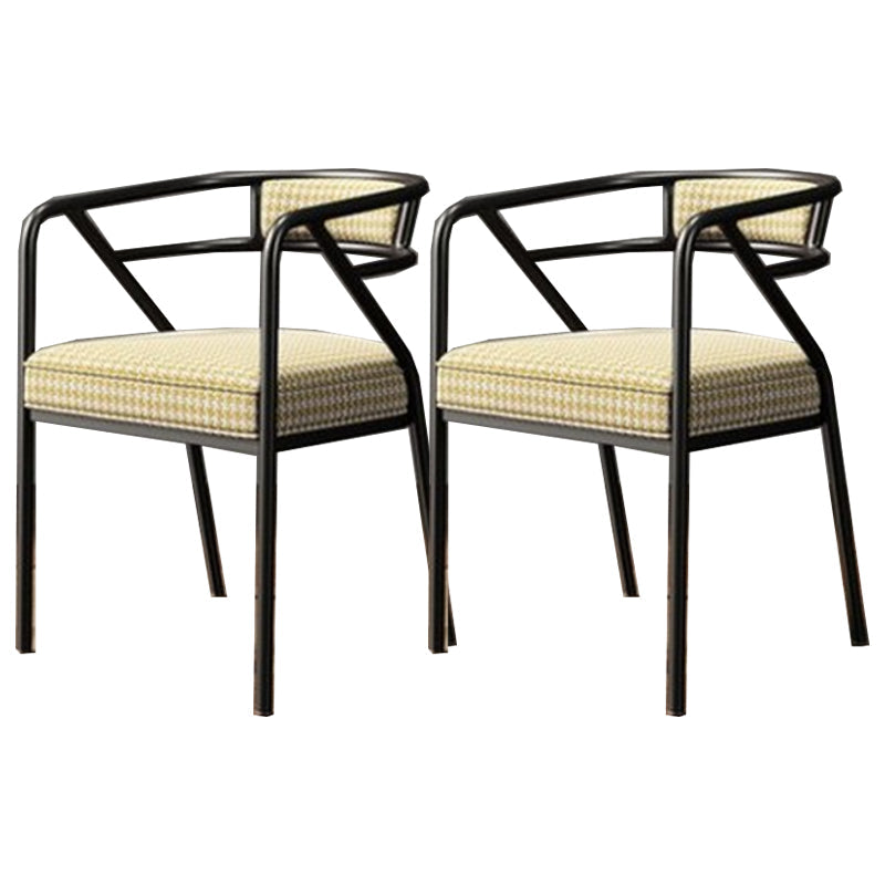 Modern Metal Arm Chair Open Back Dining Side Chair with Upholstered 21.6"x22.8"x29.5" Yellow White 2 Piece Set Black Clearhalo 'Dining Chairs' 'Dining Tables & Seating' 'dining_chair' 'furn' 'furn_dining_chair' 'Furniture' 'furniture_dining_chair' 'Kitchen & Dining Furniture' 4831685