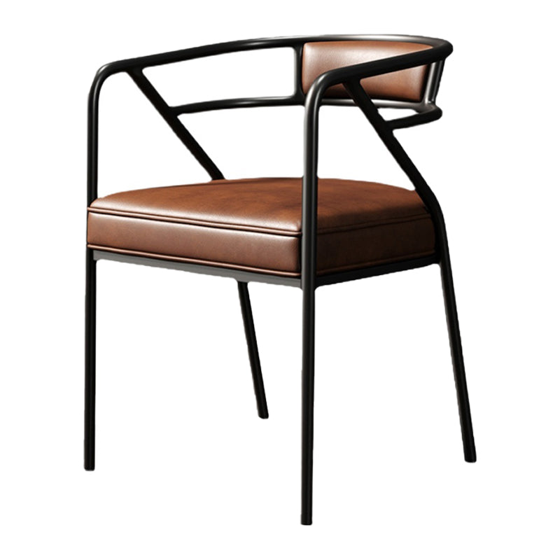 Modern Metal Arm Chair Open Back Dining Side Chair with Upholstered 21.6"x22.8"x29.5" Brown 1 Piece Black Clearhalo 'Dining Chairs' 'Dining Tables & Seating' 'dining_chair' 'furn' 'furn_dining_chair' 'Furniture' 'furniture_dining_chair' 'Kitchen & Dining Furniture' 4831690