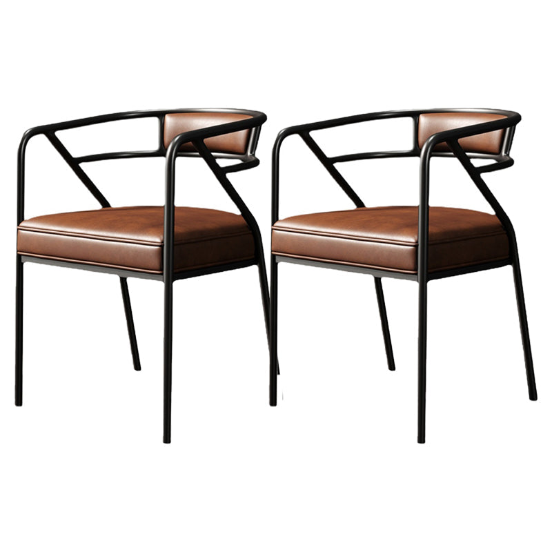 Modern Metal Arm Chair Open Back Dining Side Chair with Upholstered 21.6"x22.8"x29.5" Brown 2 Piece Set Black Clearhalo 'Dining Chairs' 'Dining Tables & Seating' 'dining_chair' 'furn' 'furn_dining_chair' 'Furniture' 'furniture_dining_chair' 'Kitchen & Dining Furniture' 4831691