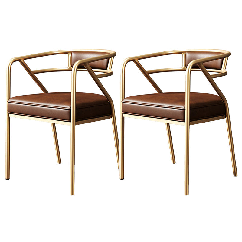 Modern Metal Arm Chair Open Back Dining Side Chair with Upholstered 21.6"x22.8"x29.5" Brown 2 Piece Set Brass Gold Clearhalo 'Dining Chairs' 'Dining Tables & Seating' 'dining_chair' 'furn' 'furn_dining_chair' 'Furniture' 'furniture_dining_chair' 'Kitchen & Dining Furniture' 4831693