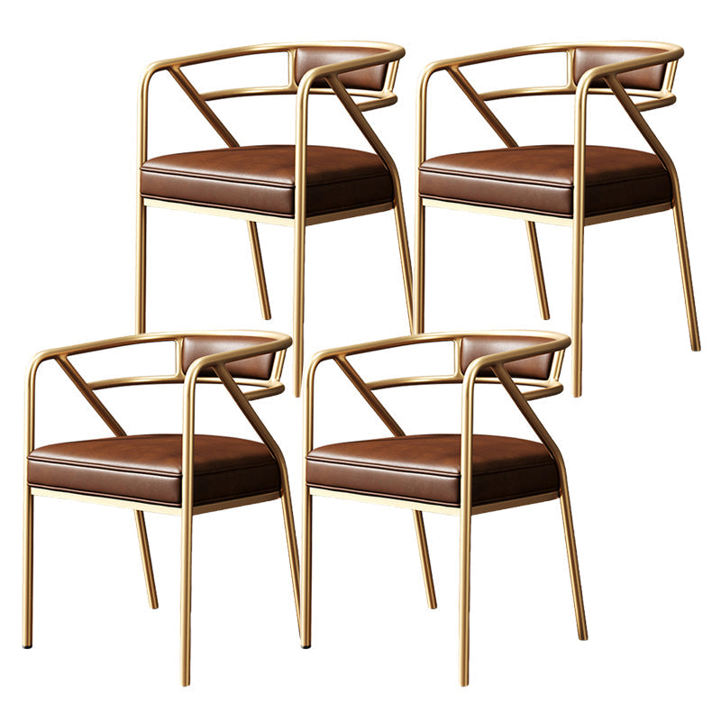 Modern Metal Arm Chair Open Back Dining Side Chair with Upholstered 21.6"x22.8"x29.5" Brown 4 Piece Set Brass Gold Clearhalo 'Dining Chairs' 'Dining Tables & Seating' 'dining_chair' 'furn' 'furn_dining_chair' 'Furniture' 'furniture_dining_chair' 'Kitchen & Dining Furniture' 4831694