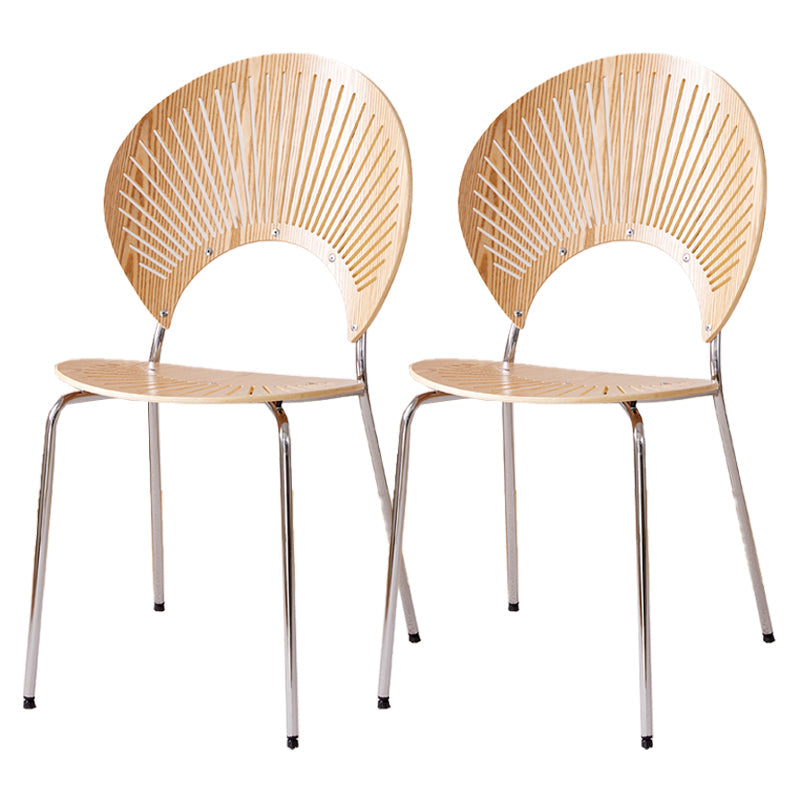 Contemporary Metal Kitchen and Dining Room Chair Open Back Dining Side Chair Wood 2 Piece Set Silver Clearhalo 'Dining Chairs' 'Dining Tables & Seating' 'dining_chair' 'furn' 'furn_dining_chair' 'Furniture' 'furniture_dining_chair' 'Kitchen & Dining Furniture' 4831766