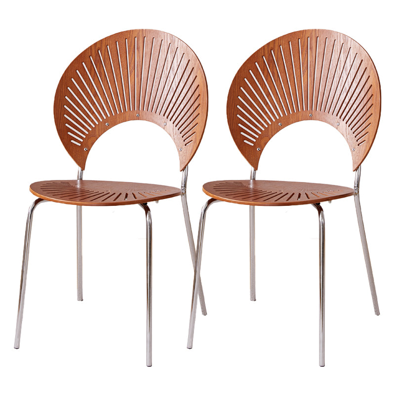 Contemporary Metal Kitchen and Dining Room Chair Open Back Dining Side Chair Walnut 2 Piece Set Silver Clearhalo 'Dining Chairs' 'Dining Tables & Seating' 'dining_chair' 'furn' 'furn_dining_chair' 'Furniture' 'furniture_dining_chair' 'Kitchen & Dining Furniture' 4831771