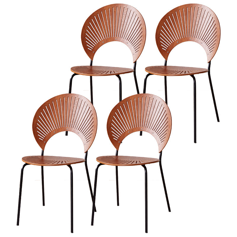 Contemporary Metal Kitchen and Dining Room Chair Open Back Dining Side Chair Walnut 4 Piece Set Black Clearhalo 'Dining Chairs' 'Dining Tables & Seating' 'dining_chair' 'furn' 'furn_dining_chair' 'Furniture' 'furniture_dining_chair' 'Kitchen & Dining Furniture' 4831780