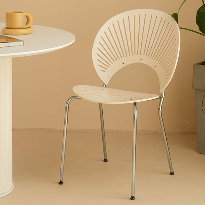 Contemporary Metal Kitchen and Dining Room Chair Open Back Dining Side Chair White 1 Piece Silver Clearhalo 'Dining Chairs' 'Dining Tables & Seating' 'dining_chair' 'furn' 'furn_dining_chair' 'Furniture' 'furniture_dining_chair' 'Kitchen & Dining Furniture' 4831781